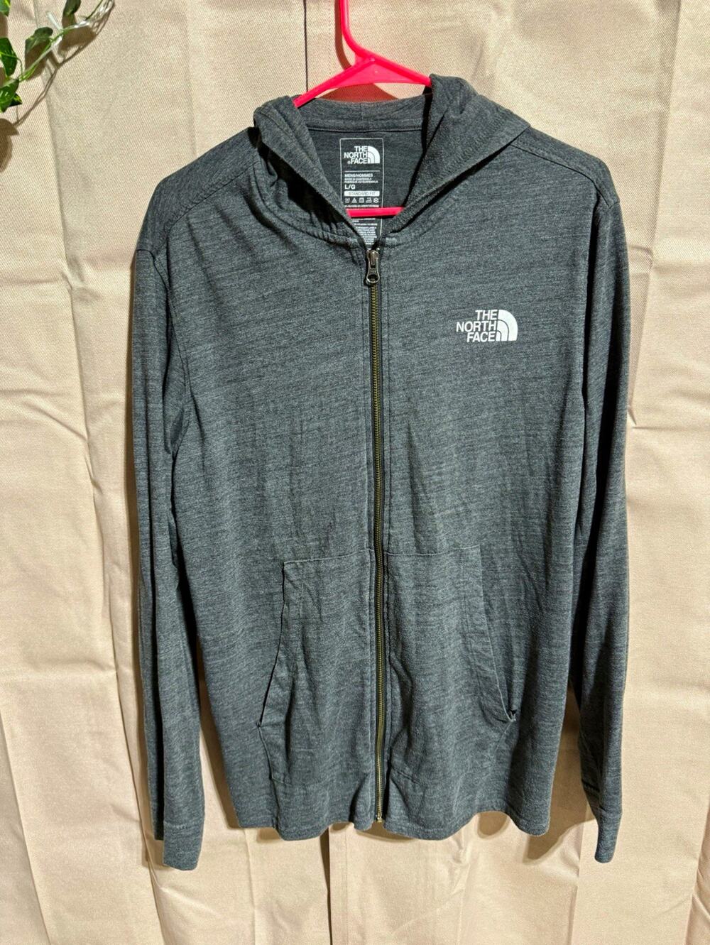 The North Face Men’s Gray L Full Zip Hooded Hoodie Graphic Logo Standard Fit
